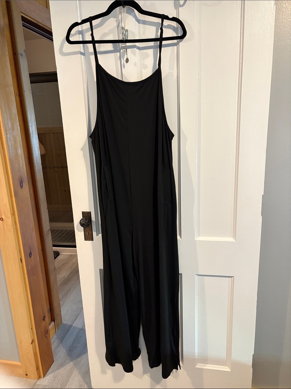 Black Wide-Leg Spaghetti-Strap Jumpsuit with Contrast Top Size XL